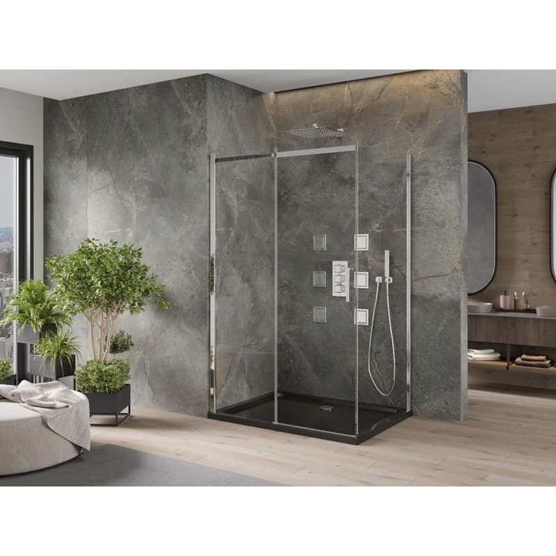 MEXEN/S - Omega sprchovací kút 100x90, transparent, chróm + čierna vanička so sifónom 825-100-090-01-00-4070 2