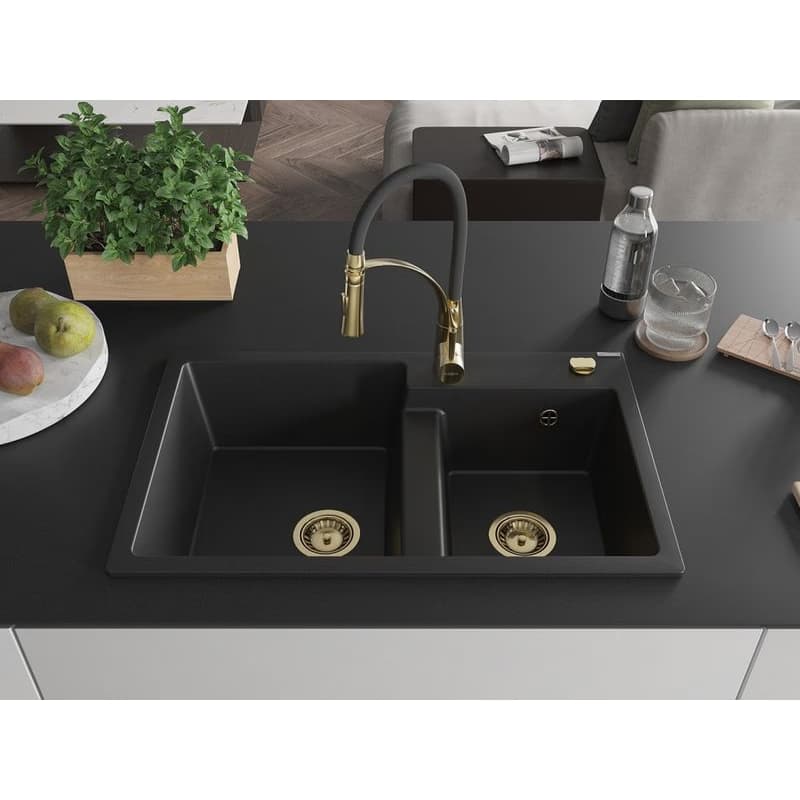 MEXEN/S MEXEN/S - Tomas granitový drez 2-bowl vrátane batérie Aster, čierna 6516-77-73450-57-G 3