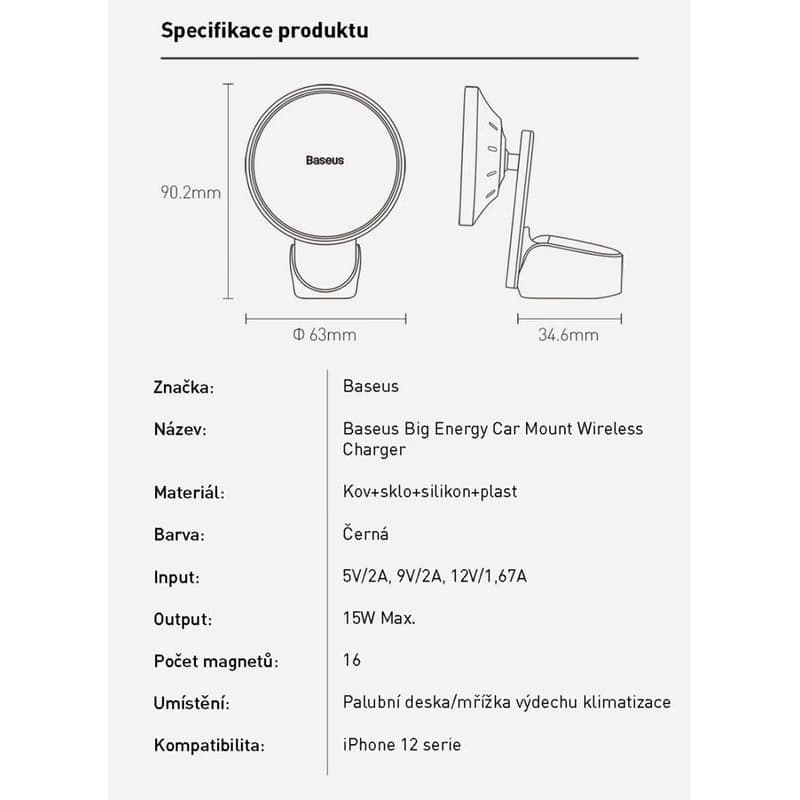 Baseus Big Energy držiak s bezdrôtovým nabíjaním 15W čierna (kompatibilný s Apple iPhone 12 Series) 5