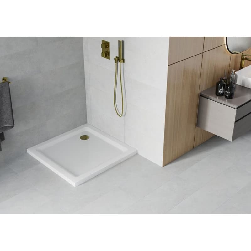 MEXEN/S - Flat sprchová vanička štvorcová slim 100 x 100, biela + zlatý sifón 40101010G 4