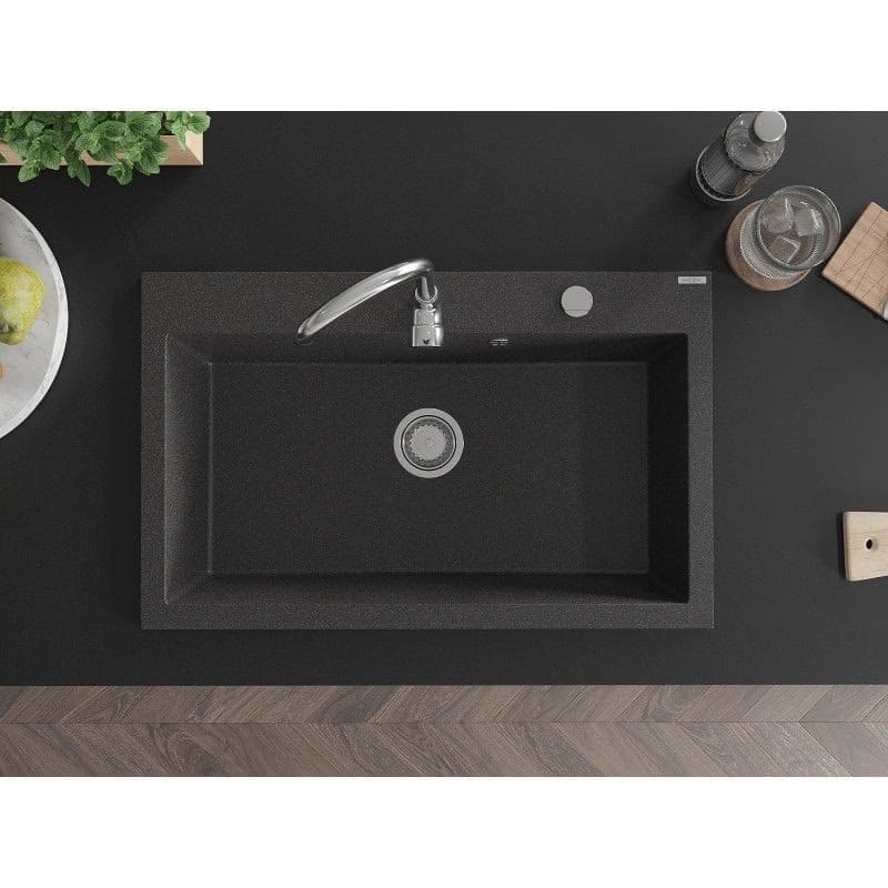 MEXEN MEXEN - Elix granitový drez 1-miska 800 x 500 mm, čierna kropenatá, sifón chróm 6527801005-76 3