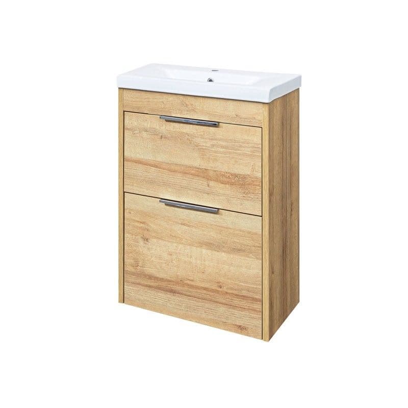 Mereo Vigo, kúpeľňová skrinka s keramickým umývadlom 51 cm, dub Riviera CN320 1
