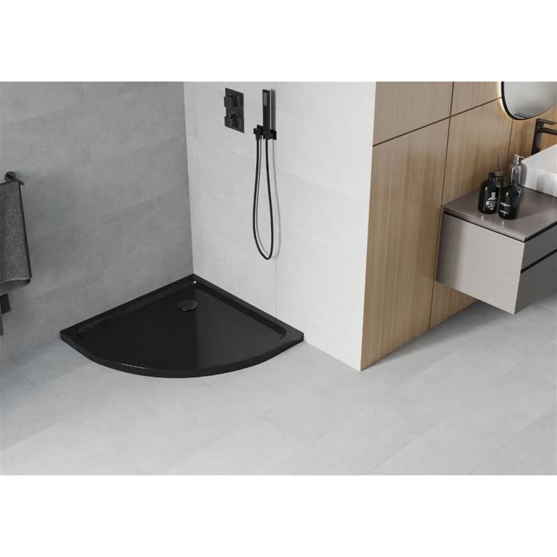 MEXEN/S - Flat sprchová vanička štvrťkruhová slim 70 x 70, černá + čierny sifón 41707070B 2