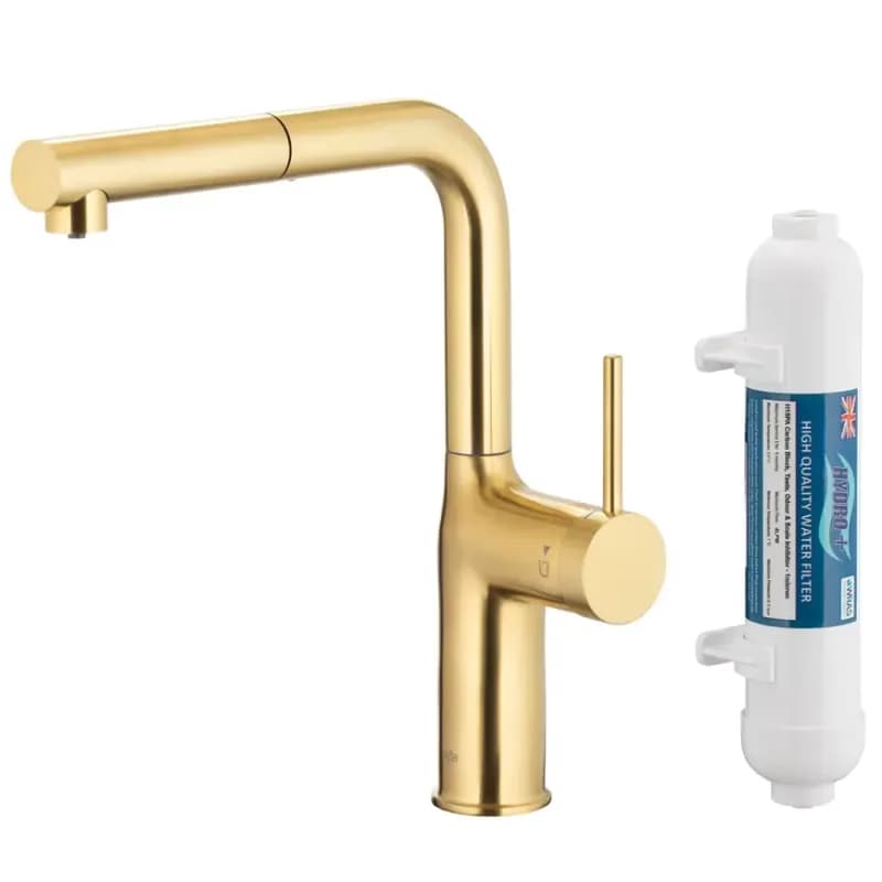 Drezová batéria Duero Pure Move Light Gold s filtráciou vody výsuvný výtok