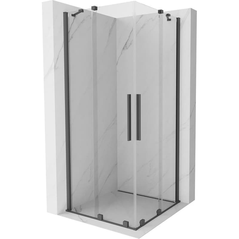 MEXEN/S - Velar Duo štvorcový sprchovací kút 80 x 80, transparent, šedá kartáčovaná 871-080-080-02-66