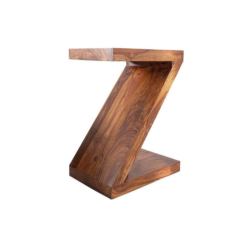 Estila Dizajnový masívny etno atypický príručný stolík Zet v tvare písmena Z v hnedej farbe 45 cm