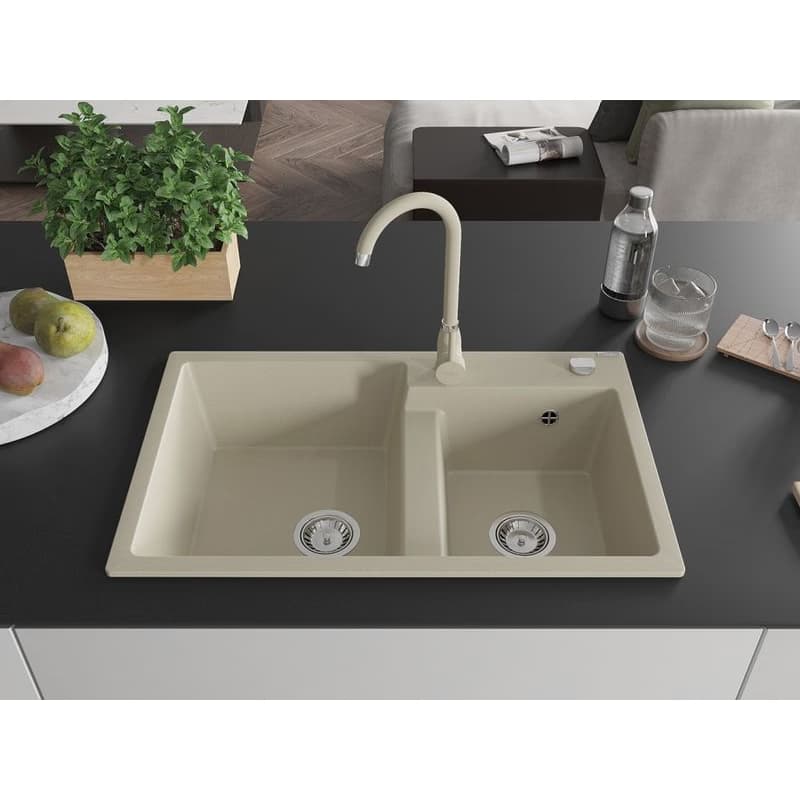 MEXEN MEXEN - Tomas granitový drez 2-bowl 800x500 mm, béžový, sifón chróm 6516802000-69 3