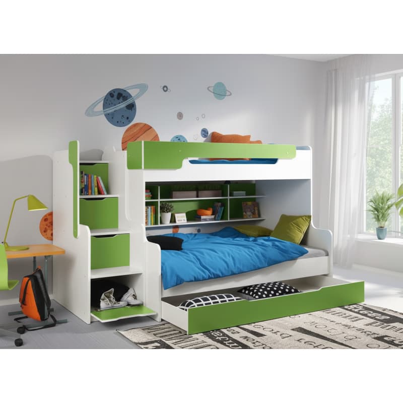ArtBed Detská poschodová posteľ s roštom HARRY | biela/zelená 120 x 200 cm 1