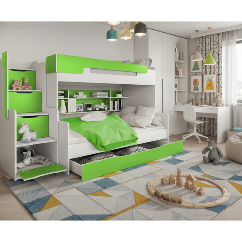 ArtBed Detská poschodová posteľ s roštom HARRY | biela/zelená 120 x 200 cm 2