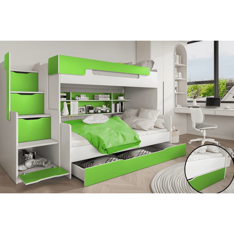 ArtBed Detská poschodová posteľ s roštom HARRY | biela/zelená 120 x 200 cm 3