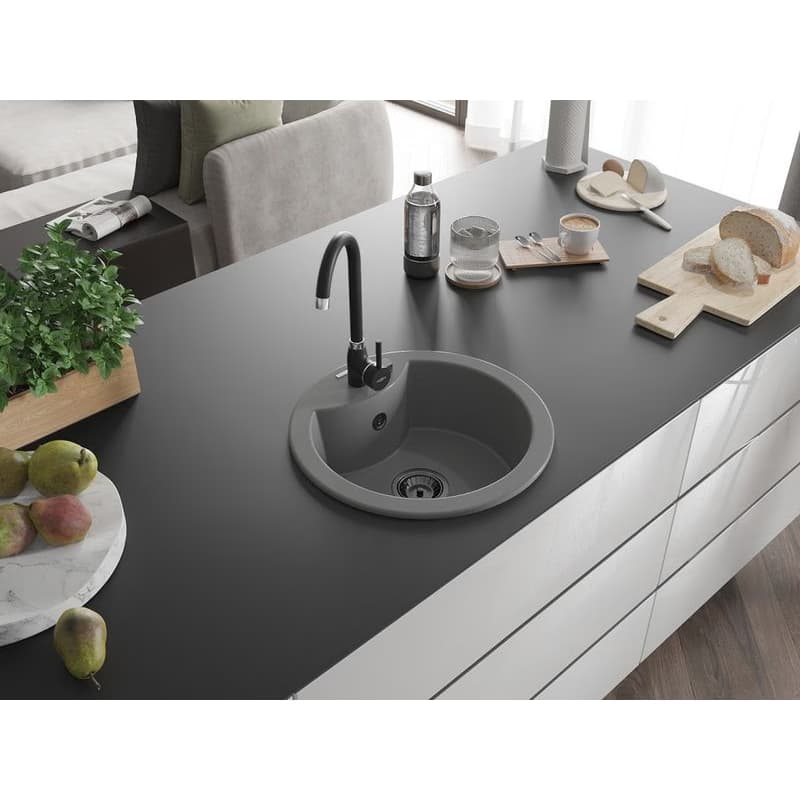 MEXEN/S MEXEN/S - Diego granitový drez 1 488 x 480 mm, sivá, + čierny sifón 6512481000-71-B 2