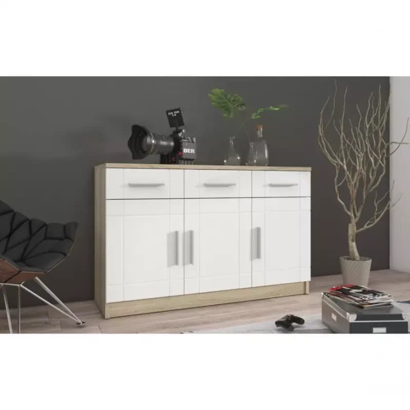 Komoda Paris 3F3S biela/sonoma 1