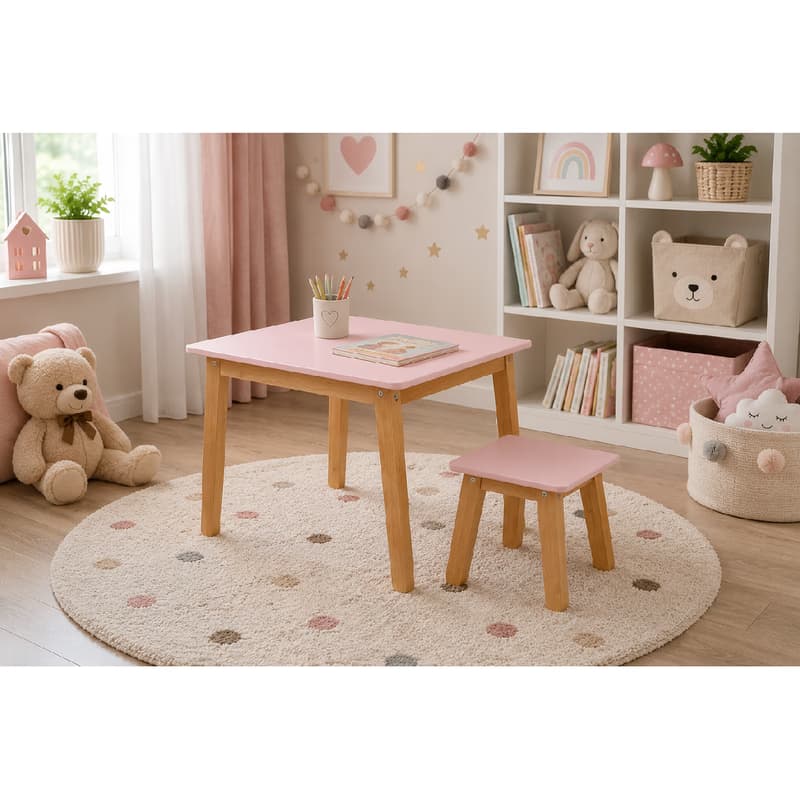 ArtBel Detský set stôl & stolička WOODY Farba: Ružová 2