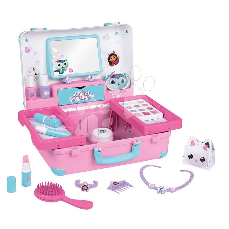 Kozmetický kufrík so zrkadlom Gabby Beauty Vanity Smoby pre kaderníčku s nechtovým štúdiom a make up kozmetikou s 15 doplnkami