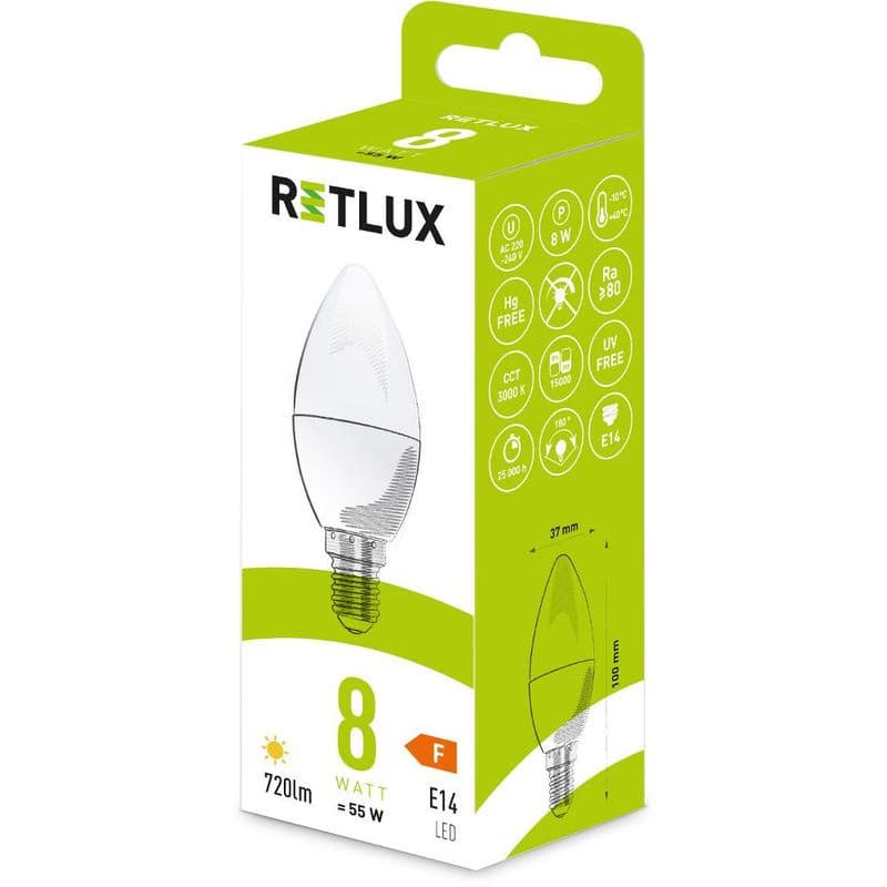 RLL 429 C37 E14 sviečka 8W WW RETLUX 3