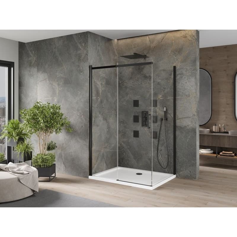MEXEN/S - Omega sprchovací kút 110x80, transparent, čierna + biela vanička so sifónom 825-110-080-70-00-4010B 2
