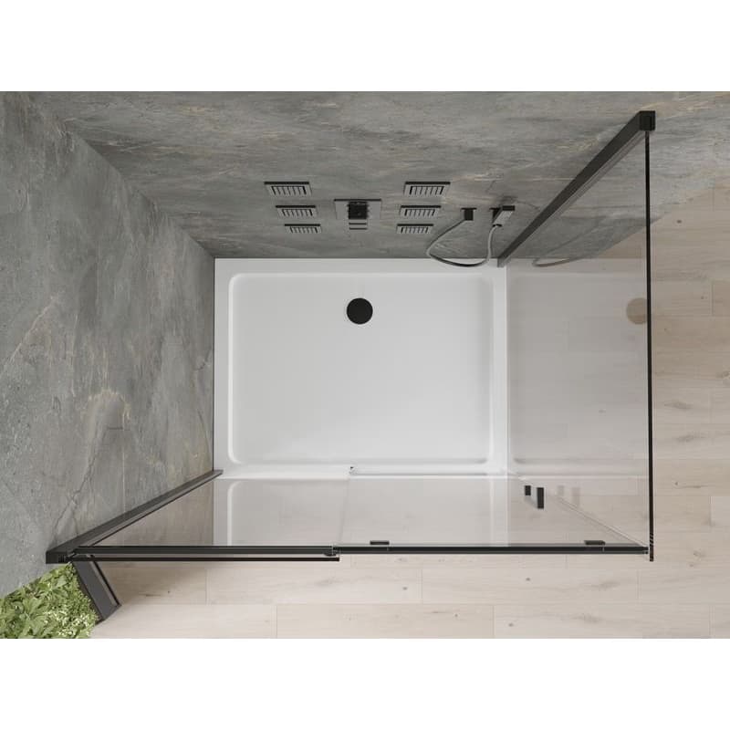 MEXEN/S - Omega sprchovací kút 110x80, transparent, čierna + biela vanička so sifónom 825-110-080-70-00-4010B 6