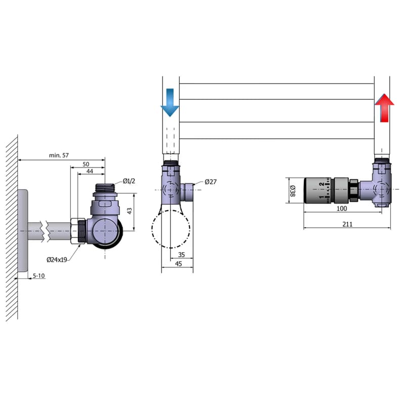 SAPHO - CORNER COMBI pripojovacia sada ventilov termostatická, pravé prevedenie, čierna mat CP3022BS 2
