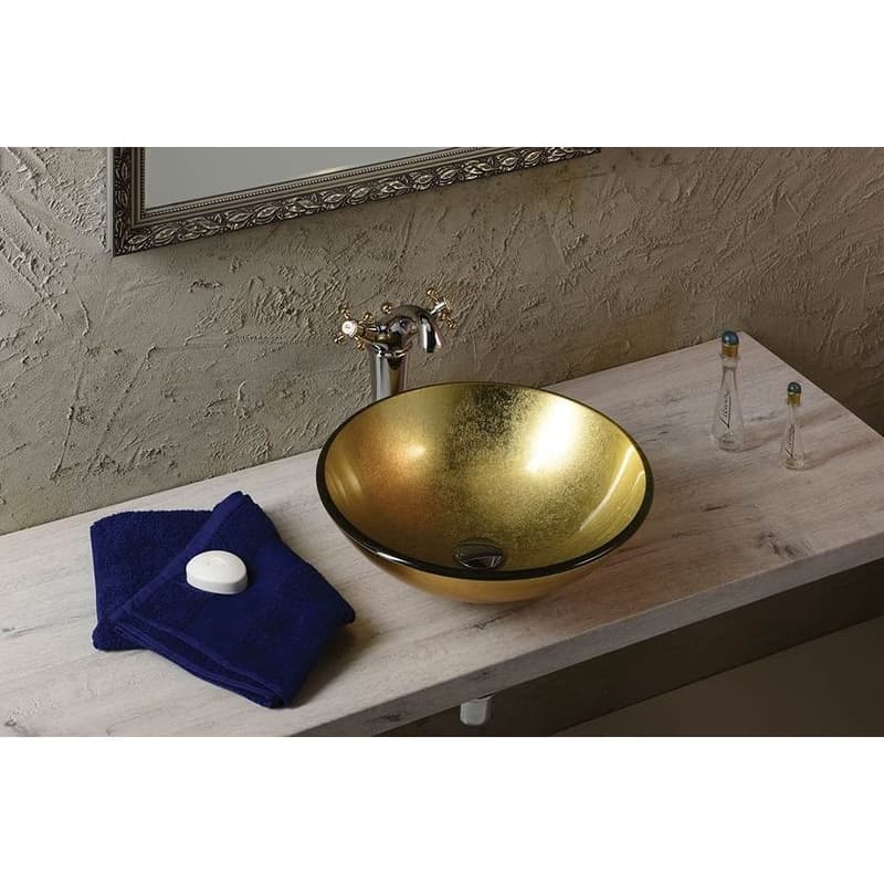 SAPHO - SHAY sklenené umývadlo na dosku priemer 42cm, zlatá 2501-22 3
