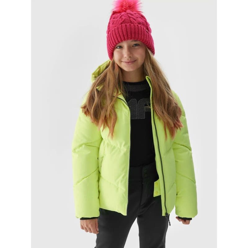 Dievčenská lyžiarska bunda 4F JUNIOR TECHNICAL JACKET-JAW23TTJAF293-72N-LEMON NEON 2