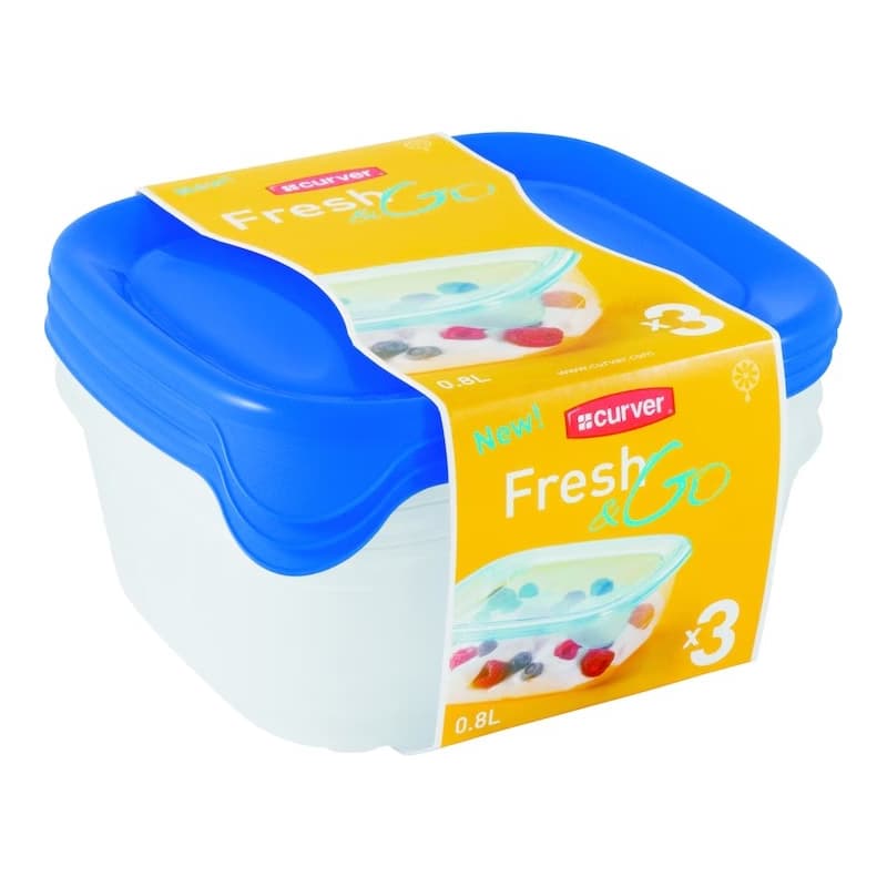 CURVER Sada dóz na potraviny FRESH & GO 3x0,8L | transparentná / modrá 1