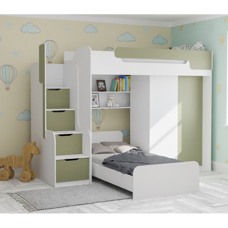 ArtBed Multifunkčná poschodová posteľ so skriňou DORIAN II Farba: Biela / eukalyptus 1