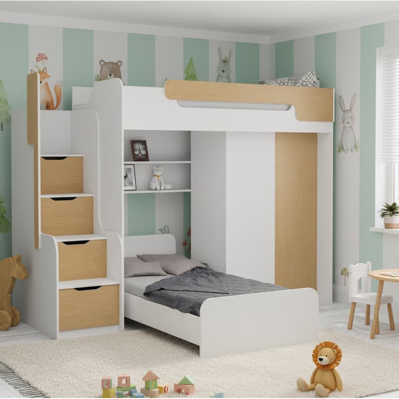 ArtBed Multifunkčná poschodová posteľ so skriňou DORIAN II Farba: Biela / eukalyptus 2