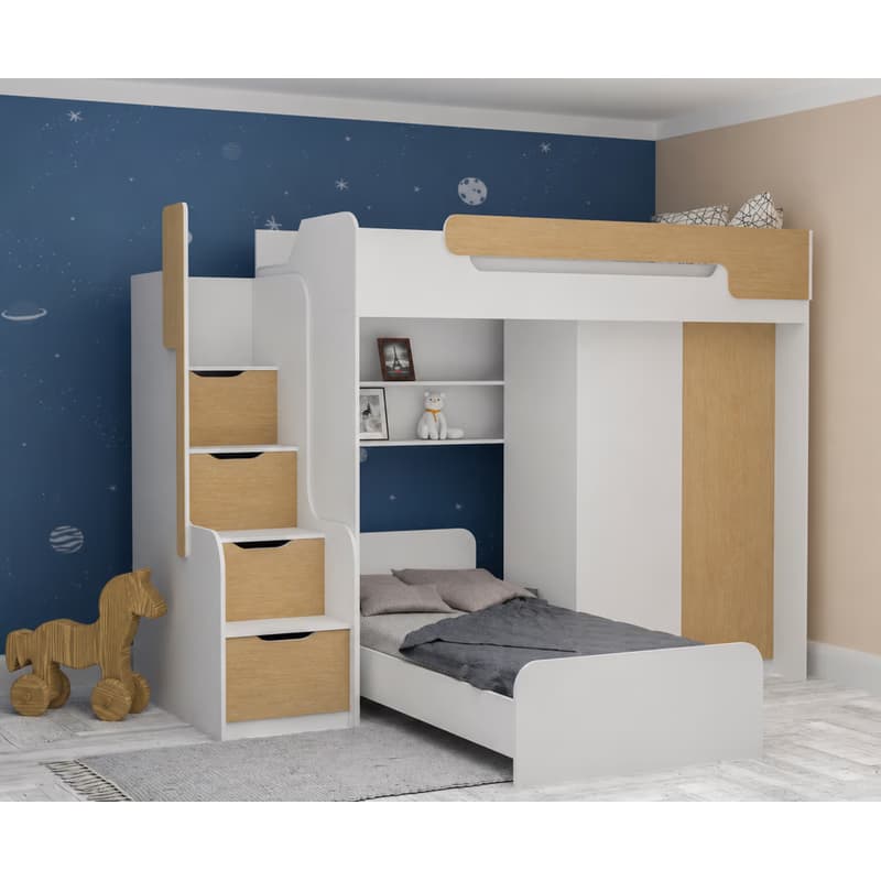 ArtBed Multifunkčná poschodová posteľ so skriňou DORIAN II Farba: Biela / eukalyptus 3
