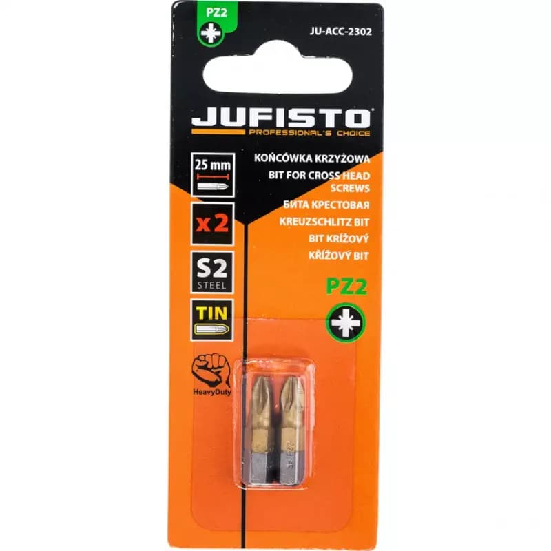 Krížový bit, titánový S2, PZ2 x 25 mm, 2 ks, Jufisto 1