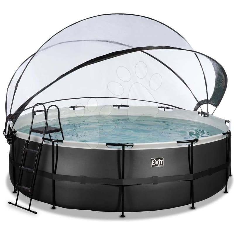 Bazén s krytom pieskovou filtráciou a tepelným čerpadlom Black Leather pool Exit Toys kruhový oceľová konštrukcia 488*122 cm čierny od 6 rokov