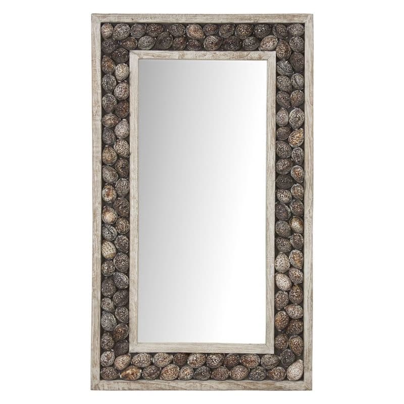 Estila Luxusné nástenné závesné etno obdĺžnikové hnedé zrkadlo Caracola s rámom z mušlí a teakového dreva 120 cm 1