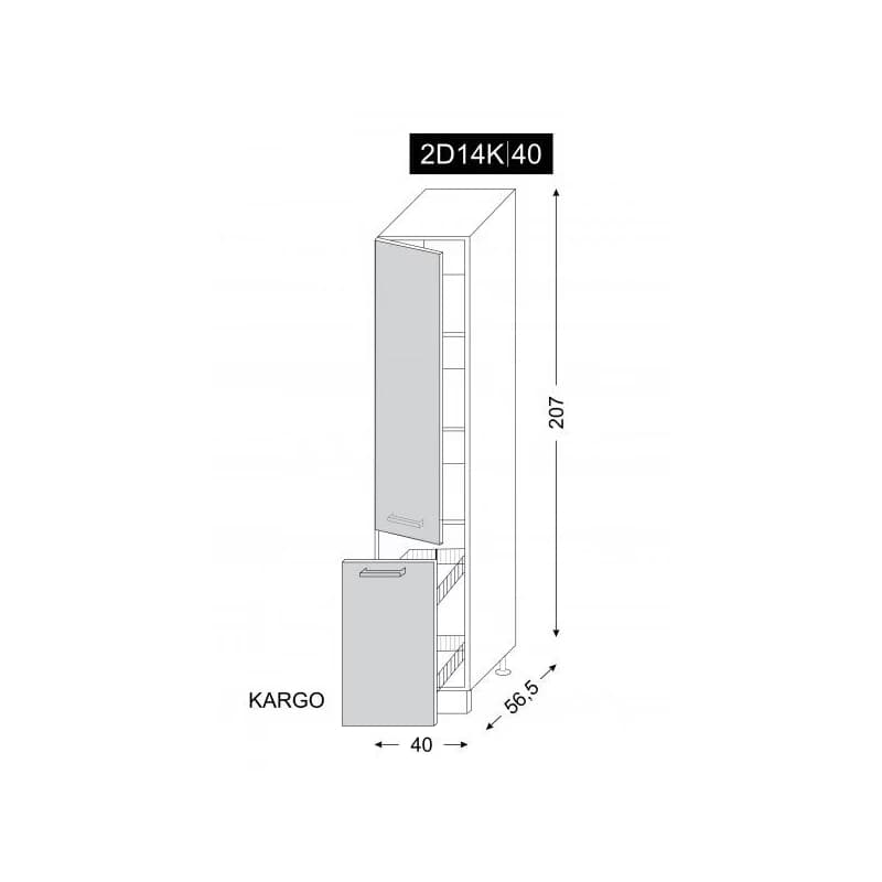ArtExt Kuchynská skrinka vysoká, 2D14K/40/Kargo Amaro Farba korpusu: Grey 4
