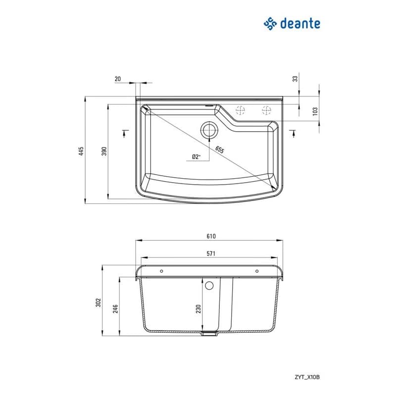 DEANTE DEANTE - Garden šedá - Technický drez, 1 - bowl - nástenný ZYT_310B 2