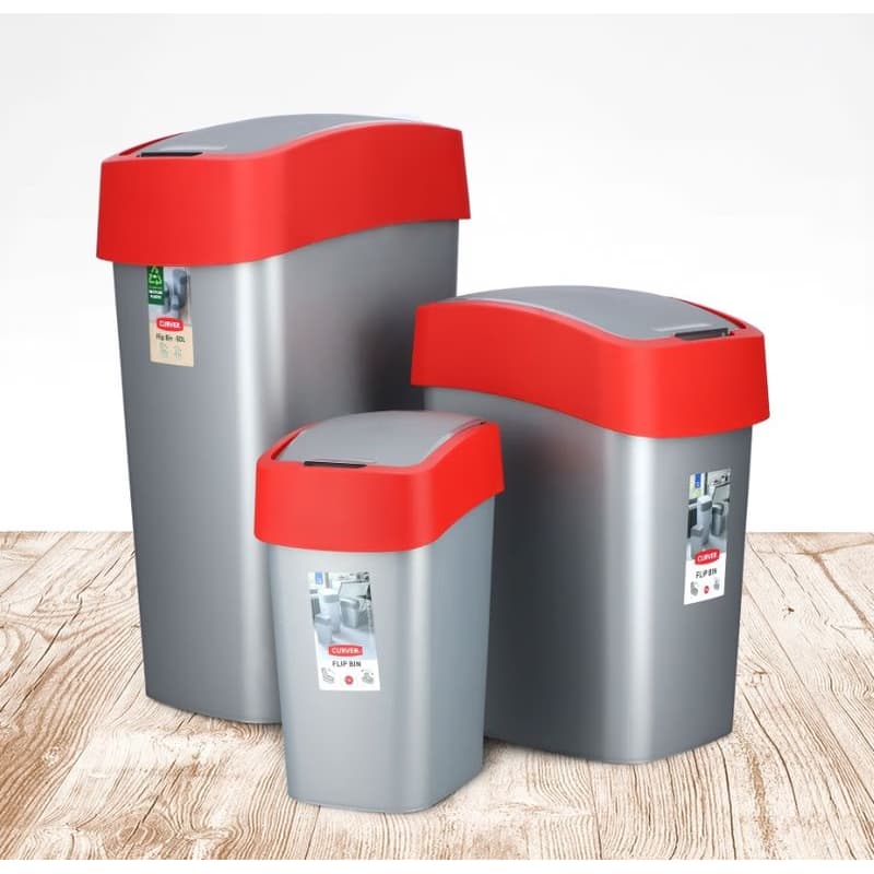 CURVER Odpadkový kôš FLIP BIN 25l | strieborná / červená 4