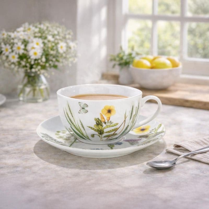 Porcelánové šálky a podšálky Divoké kvety, sada 4 ks 1