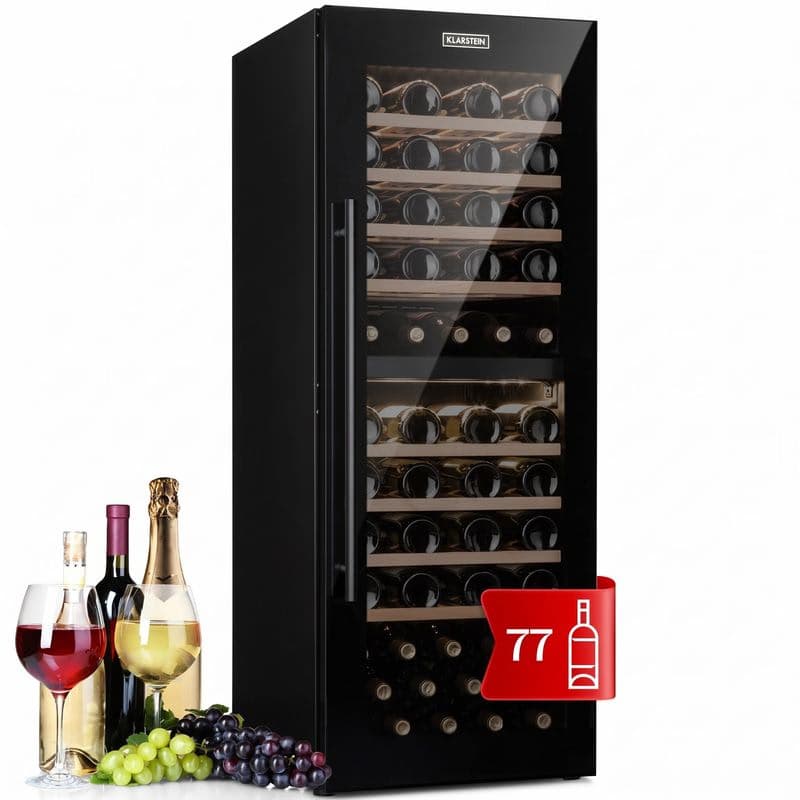 Klarstein Barossa 77 Duo, vinotéka, 191 l, 2 zóny, 77 fliaš, dotyková, LED, čierna 1