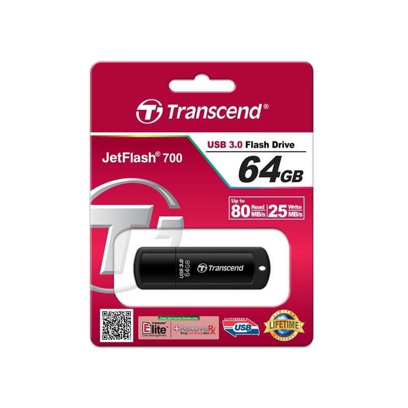 TRANSCEND Flash Disk 64GB JetFlash®700, USB 3.0 (R:80/W:25 MB/s) čierna 4