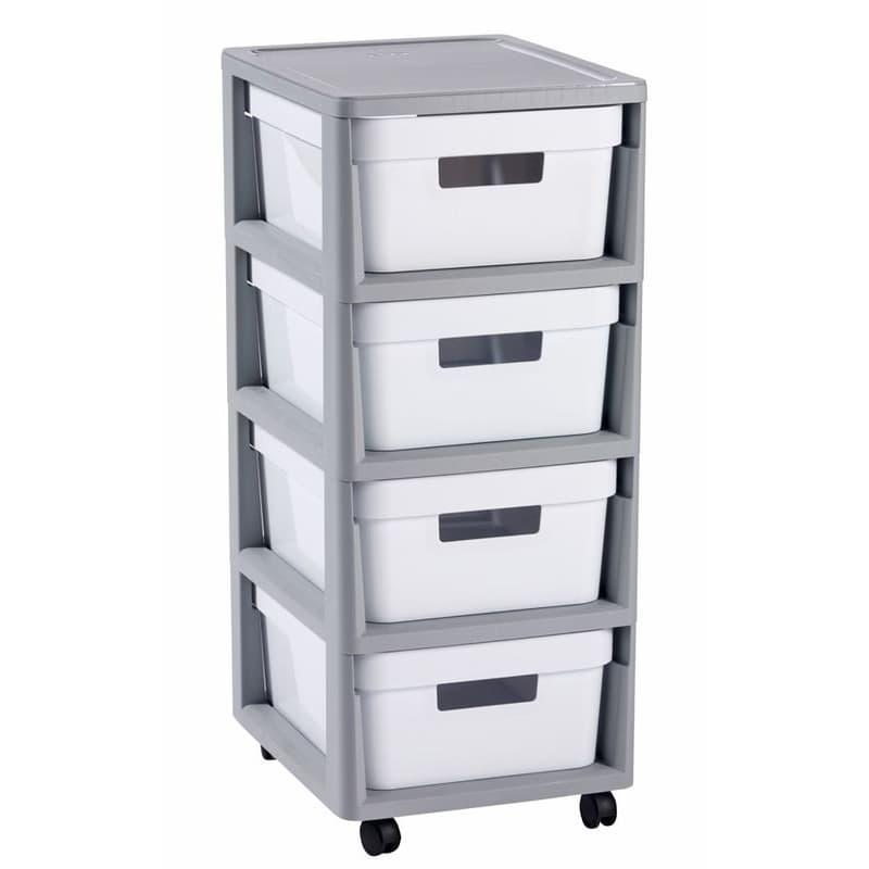 CURVER Zásuvkový regál INFINITY 4x11L | sivá / biela