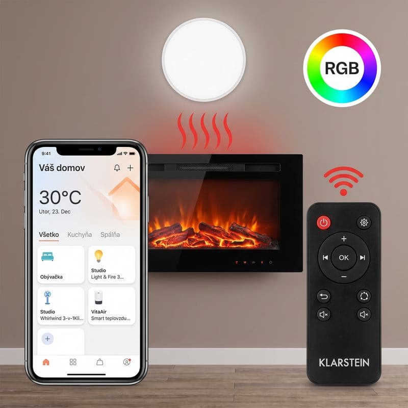 Klarstein Studio Light & Fire 3 Smart, krb, 1000/2000 W, MDF, WiFi Control