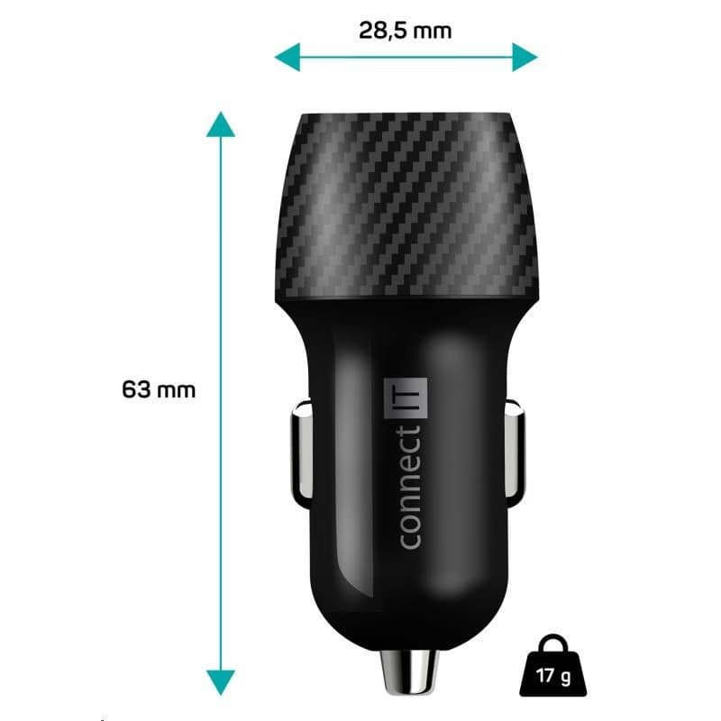 CONNECT IT InCarz QUICK CHARGE 3.0 nabíjačka do auta, 1x USB-A, 3 A, carbon 3