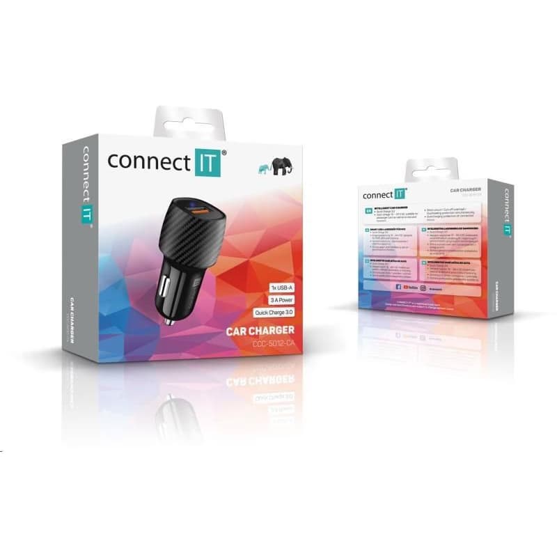 CONNECT IT InCarz QUICK CHARGE 3.0 nabíjačka do auta, 1x USB-A, 3 A, carbon 5