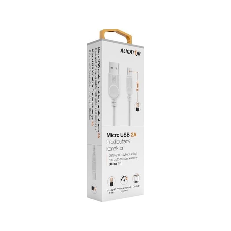 ALIGATOR dátový kábel s predĺženým konektorom microUSB, 2A, biela 4