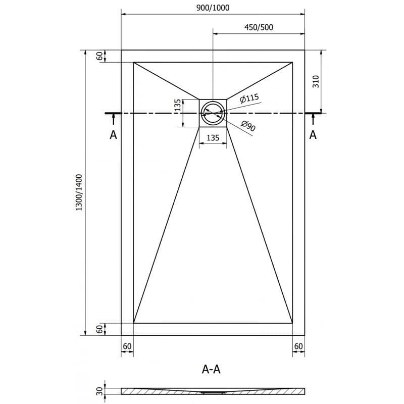 MEXEN/S - Stone+ obdĺžniková sprchová vanička 130 x 90, biela, mriežka čierna 44109013-B 5