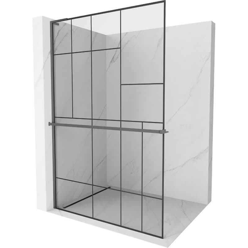 MEXEN/S - Kioto+ L Sprchová zástena WALK-IN s poličkou a držiakom uterákov 70 x 200, čierny vzor, grafit metal 800-070-123-95-78