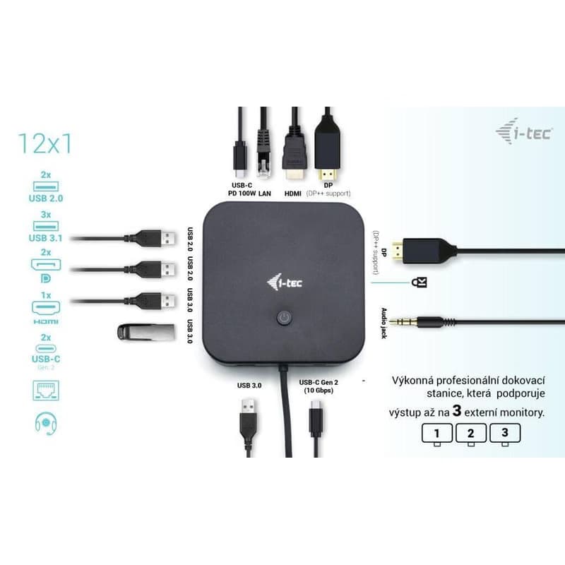 I-tec USB-C HDMI + Dual DP Docking Station with Power Delivery 100 W + i-tec Universal Charger 112 W 3
