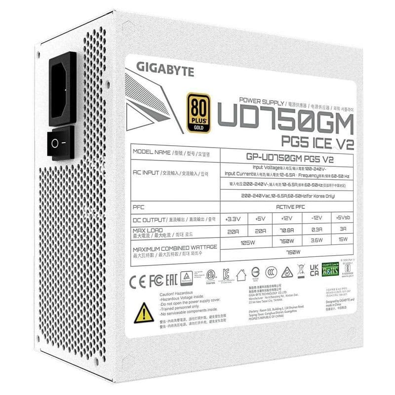 GIGABYTE zdroj UD750GM PG5 ICE 750W, 120mm, Plne modulárny, 80 Plus Gold, ATX 3.1 5