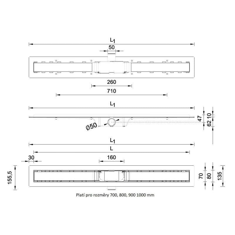 HOPA - Odtokový žľab STANDARDline BLACK - Rozmer A - 50 cm, Variant roštu - Klasszik OLPZLABST49BK 6