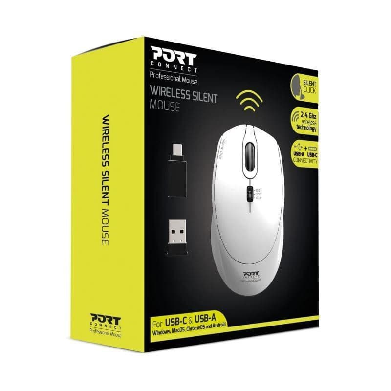 PORT bezdrôtová myš SILENT, USB-A/USB-C dongle, 2, 4Ghz, 1600DPI, biela 5