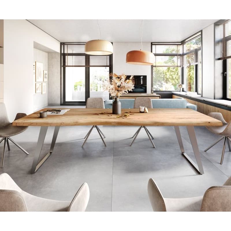 Jedálenský stôl Edge 260x100 cm XL akácia prírodná nerezová oceľ 2