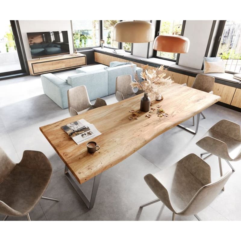 Jedálenský stôl Edge 260x100 cm XL akácia prírodná nerezová oceľ 4